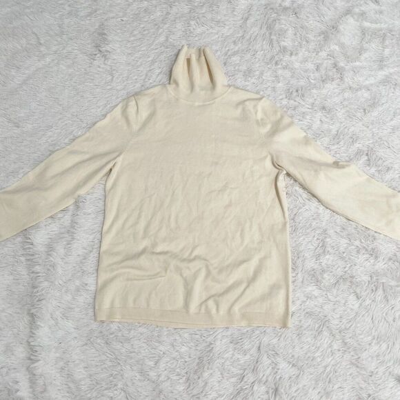 Women Talbots Petite Cotton Blend Turtleneck Sweatshirt in Cream Size Large - Picture 2 of 8
